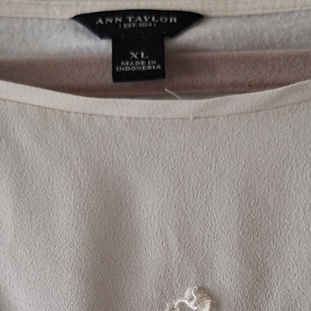 Ann Taylor Cream Lace Short Sleeve Blouse, Soft Pristine Condition Size XL - Picture 5 of 5